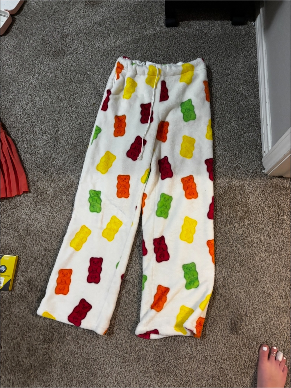 HARI White Plush Pajama Pants with Colorful Gummy Bear Print